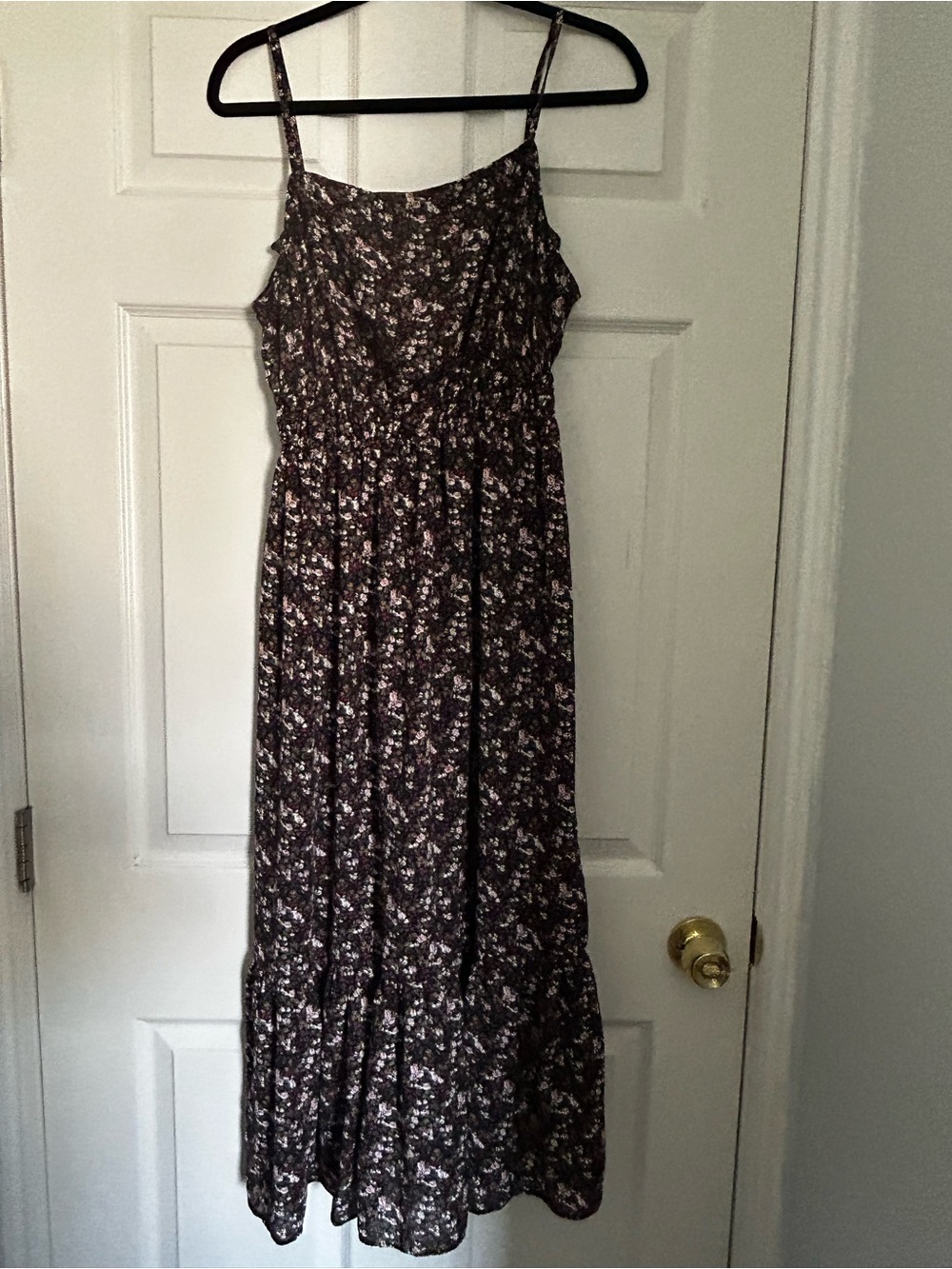 Primark Dark Brown Floral Maxi Dress with Pink and Cream Accents